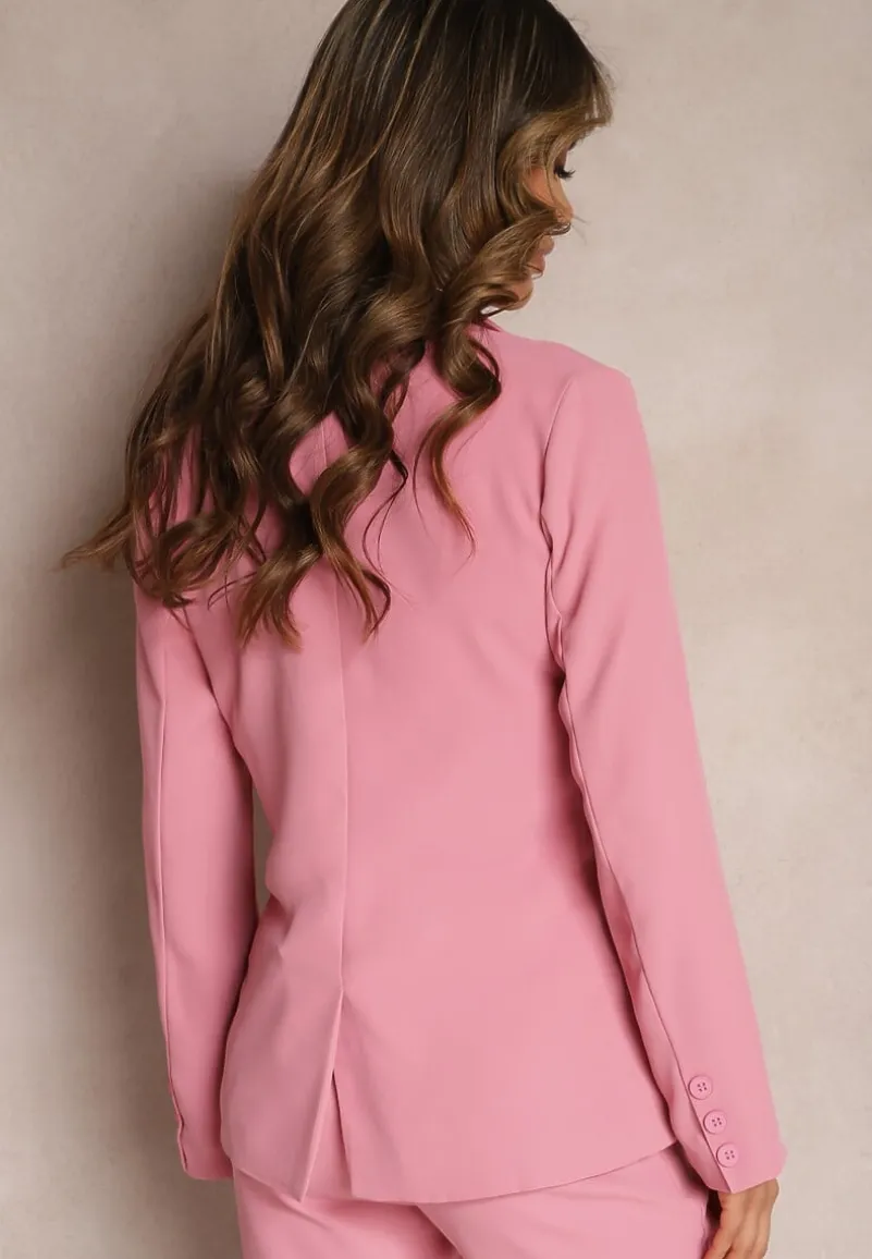 Różowa Klasyczna Marynarka z Wiskozy Dwurzędowa Kendlia