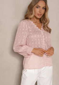 Różowa Koronkowa Bluzka z Metaliczną Nitką Maliso