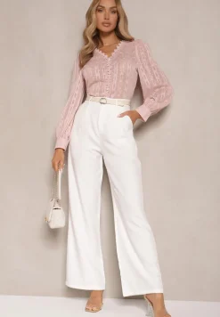 Różowa Koronkowa Bluzka z Metaliczną Nitką Maliso