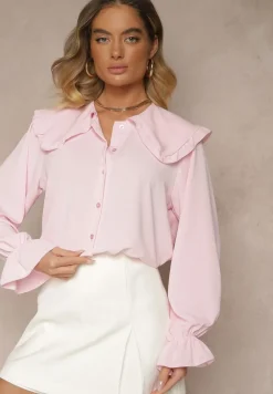 Różowa Koszula Ozdobiona Falbankami i Kołnierzykiem Evirana