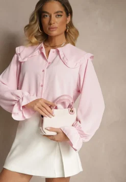 Różowa Koszula Ozdobiona Falbankami i Kołnierzykiem Evirana