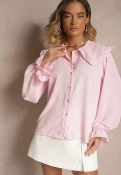 Różowa Koszula Ozdobiona Falbankami i Kołnierzykiem Evirana