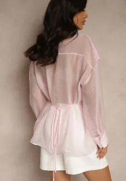 Różowa Koszula Ozdobiona Przezroczystymi Rękawami Tilaria