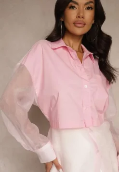 Różowa Koszula Ozdobiona Przezroczystymi Rękawami Tilaria