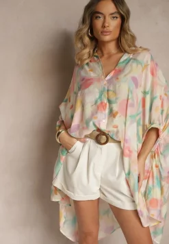 Różowa Koszula z Bawełną w Kwiatowy Wzór Linetiela