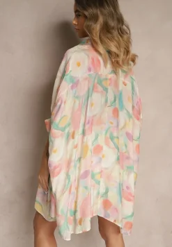 Różowa Koszula z Bawełną w Kwiatowy Wzór Linetiela