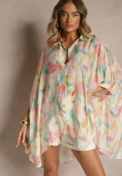 Różowa Koszula z Bawełną w Kwiatowy Wzór Linetiela