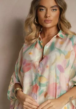 Różowa Koszula z Bawełną w Kwiatowy Wzór Linetiela