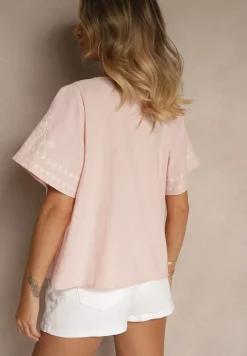 Różowa Koszula z Bawełny w Hafty Ararisa