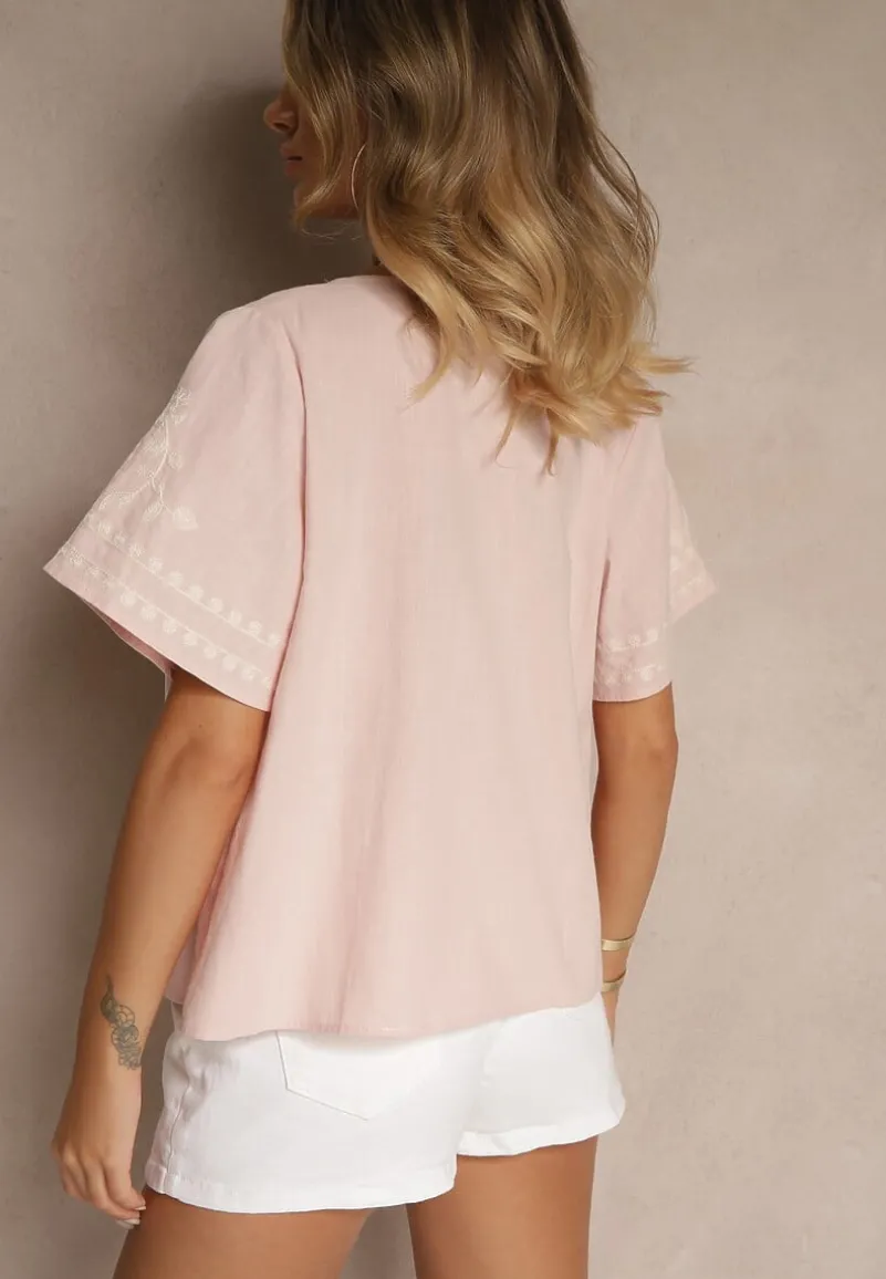 Różowa Koszula z Bawełny w Hafty Ararisa