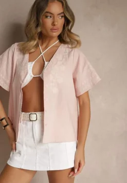 Różowa Koszula z Bawełny w Hafty Ararisa