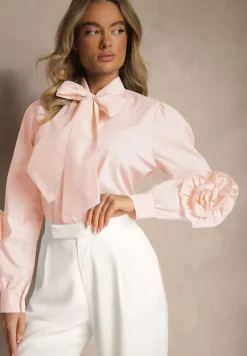 Różowa Koszula z Elegancką Kokardą i Falbanami Zaliressa
