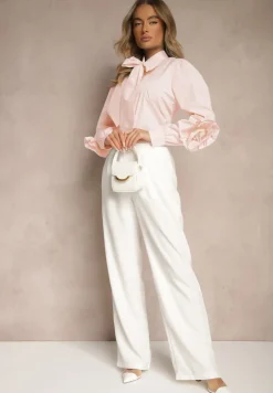 Różowa Koszula z Elegancką Kokardą i Falbanami Zaliressa