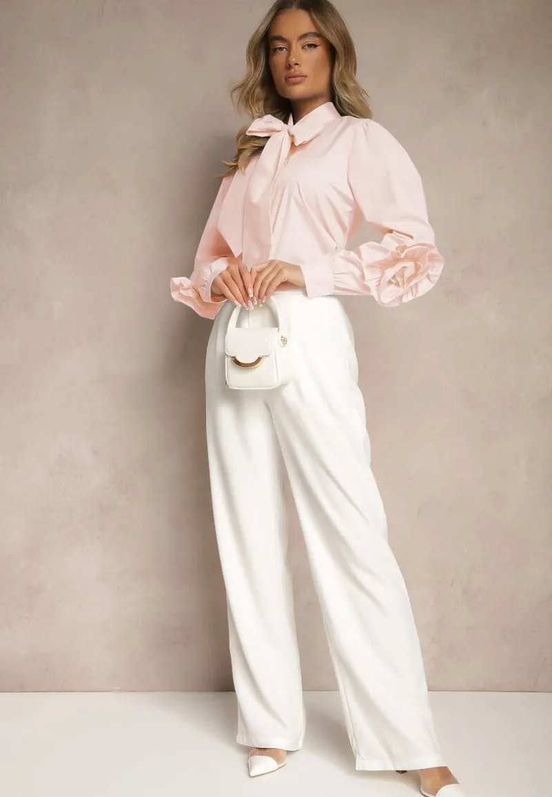 Różowa Koszula z Elegancką Kokardą i Falbanami Zaliressa