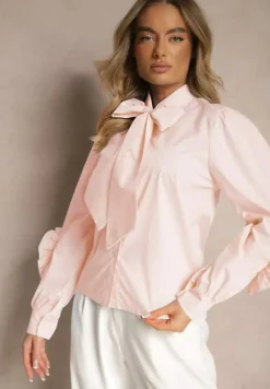 Różowa Koszula z Elegancką Kokardą i Falbanami Zaliressa