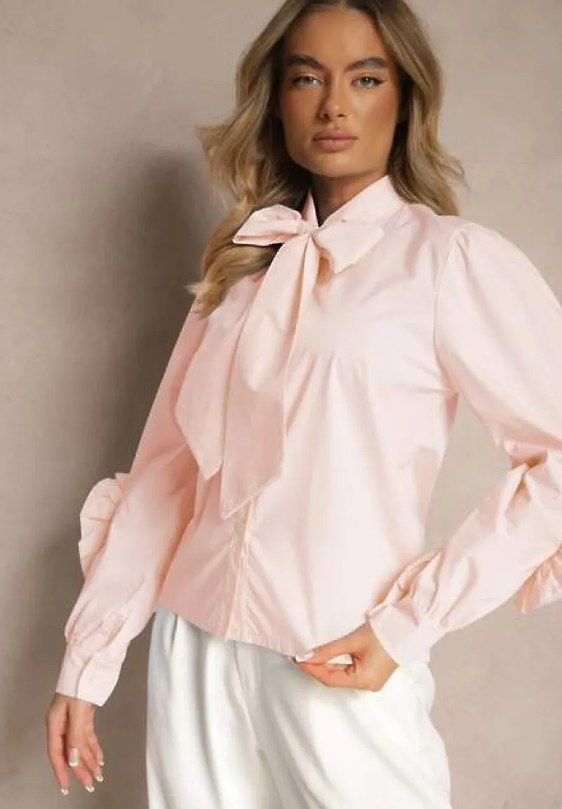 Różowa Koszula z Elegancką Kokardą i Falbanami Zaliressa