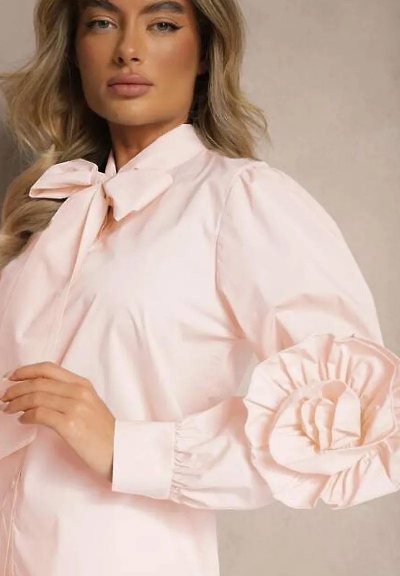 Różowa Koszula z Elegancką Kokardą i Falbanami Zaliressa