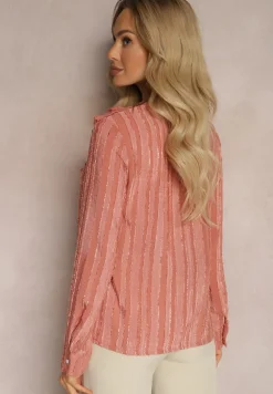 Różowa Koszula z Koronką Falbankami i Perłowymi Guzikami Wildberg