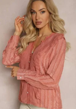 Różowa Koszula z Koronką Falbankami i Perłowymi Guzikami Wildberg