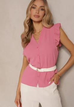 Różowa Koszula z Ozdobnymi Falbankami Arilene