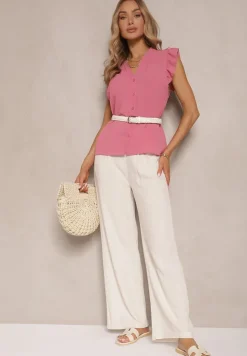 Różowa Koszula z Ozdobnymi Falbankami Arilene