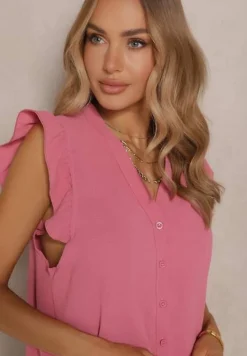 Różowa Koszula z Ozdobnymi Falbankami Arilene