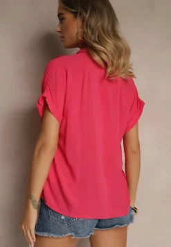 Różowa Koszula z Wiskozy Ozdobiona Podwinięciami Tilaruna