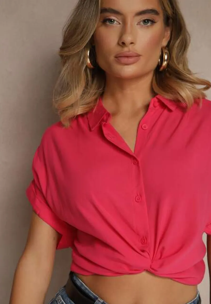 Różowa Koszula z Wiskozy Ozdobiona Podwinięciami Tilaruna