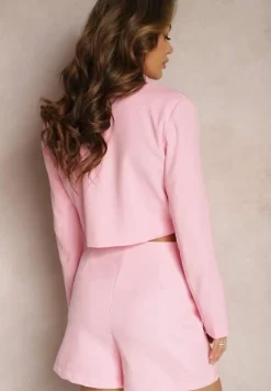 Różowa Krótka Marynarka Jednorzędowa z Klapami Afaria