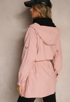 Różowa Kurtka o Fasonie Parki z Kapturem i Troczkiem Mevalla