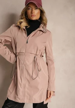 Różowa Kurtka Parka z Odpinanym Kapturem i Troczkiem w Talii Labiana