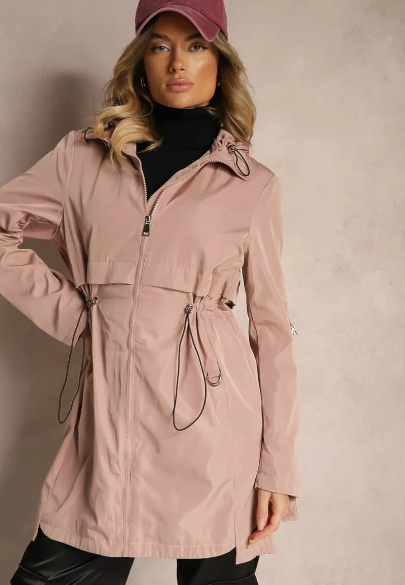 Różowa Kurtka Parka z Odpinanym Kapturem i Troczkiem w Talii Labiana
