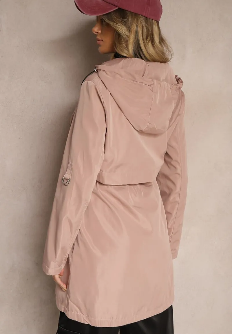 Różowa Kurtka Parka z Odpinanym Kapturem i Troczkiem w Talii Labiana