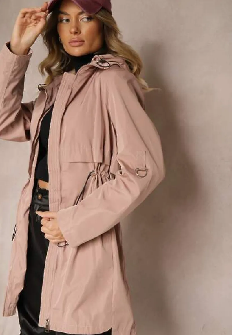 Różowa Kurtka Parka z Odpinanym Kapturem i Troczkiem w Talii Labiana