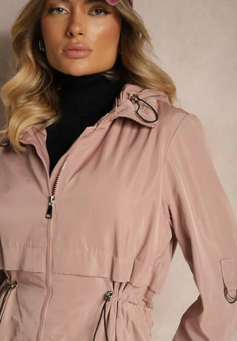 Różowa Kurtka Parka z Odpinanym Kapturem i Troczkiem w Talii Labiana