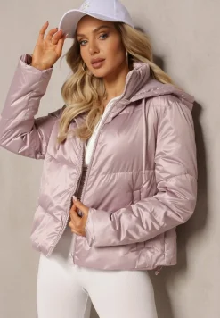 Różowa Kurtka z Pikowaniem i Troczkiem w Talii oraz Kapturem Aielera