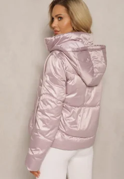 Różowa Kurtka z Pikowaniem i Troczkiem w Talii oraz Kapturem Aielera