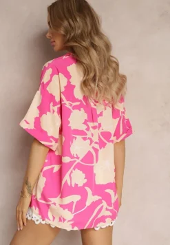 Różowa Kwiecista Bluzka z Krótkimi Rękawami Andresa