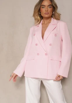 Różowa Marynarka Dwurzędowa z Usztywnionymi Ramionami Emivori