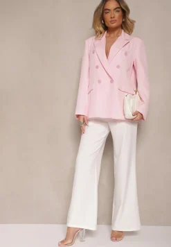 Różowa Marynarka Dwurzędowa z Usztywnionymi Ramionami Emivori