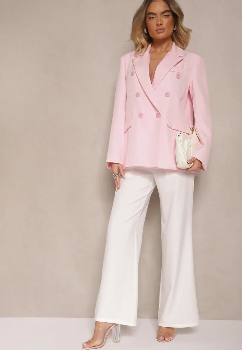 Różowa Marynarka Dwurzędowa z Usztywnionymi Ramionami Emivori