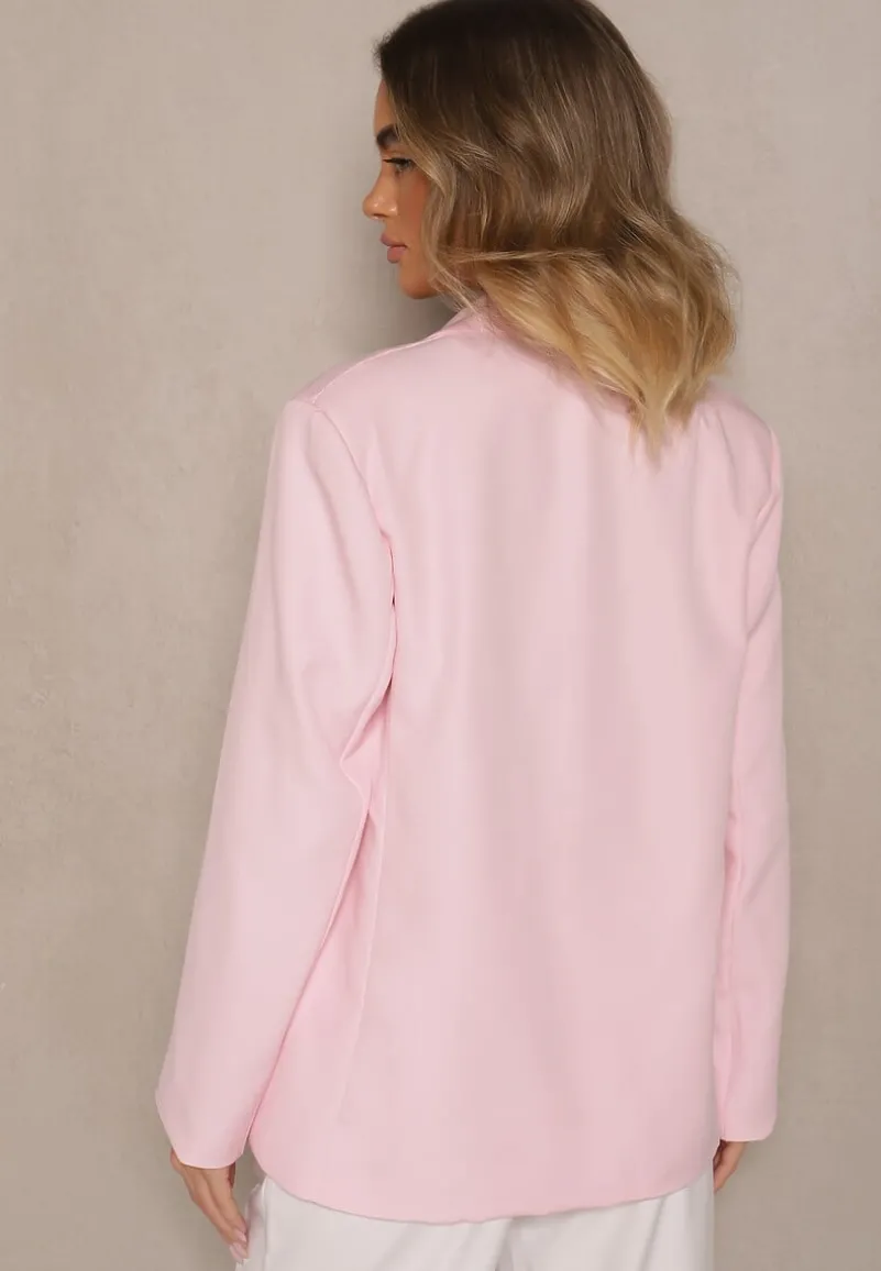 Różowa Marynarka Dwurzędowa z Usztywnionymi Ramionami Emivori