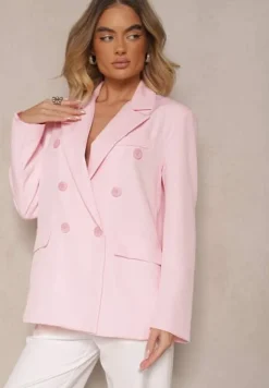 Różowa Marynarka Dwurzędowa z Usztywnionymi Ramionami Emivori