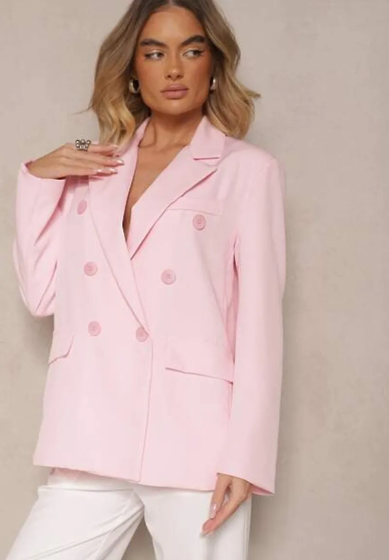 Różowa Marynarka Dwurzędowa z Usztywnionymi Ramionami Emivori