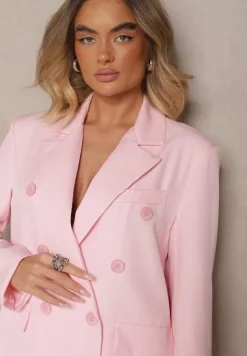 Różowa Marynarka Dwurzędowa z Usztywnionymi Ramionami Emivori