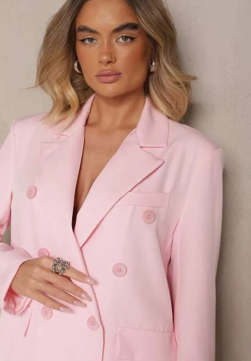 Różowa Marynarka Dwurzędowa z Usztywnionymi Ramionami Emivori