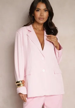 Różowa Marynarka Jednorzędowa z Poduszkami w Ramionach Hanivora