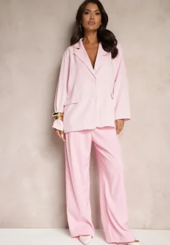 Różowa Marynarka Jednorzędowa z Poduszkami w Ramionach Hanivora