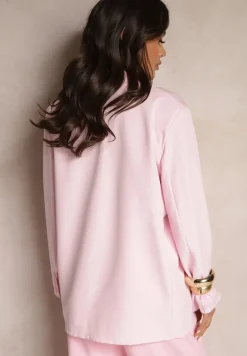 Różowa Marynarka Jednorzędowa z Poduszkami w Ramionach Hanivora