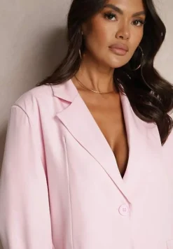 Różowa Marynarka Jednorzędowa z Poduszkami w Ramionach Hanivora